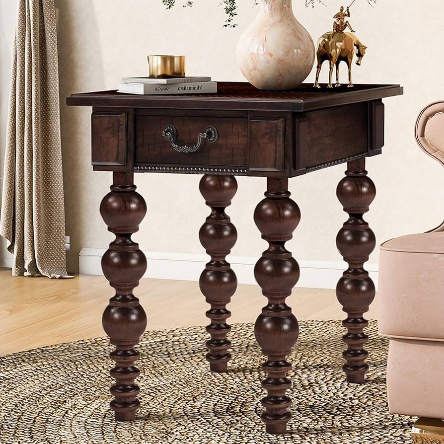 Amposei Retro Wooden Side End Table Vintage Nightstand Bedside Table with 1 Storage Drawer & Soli... | Amazon (US)