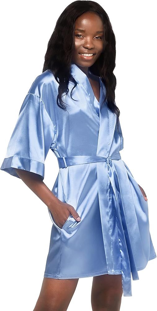 Turquaz Women's Bride Bridesmaids Robe - Satin Kimono Robes for Women | Amazon (US)