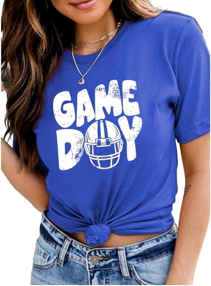 Unisex Style Women Graphic Tee Cotton Game Day T-Shirts American Football Blouse | Amazon (US)