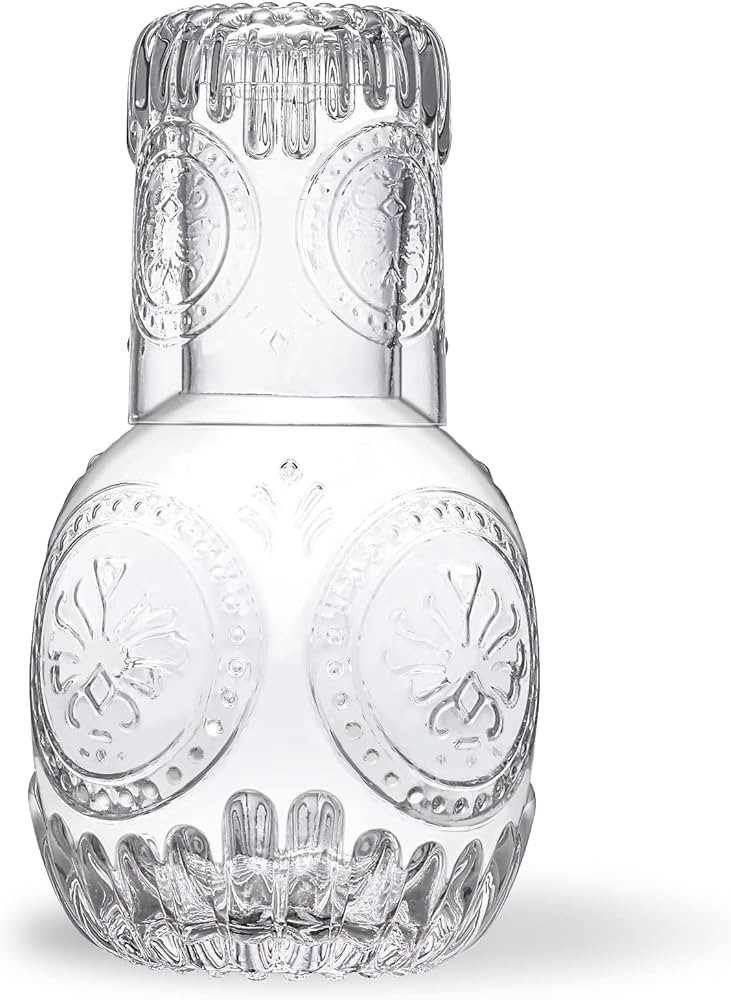 Vintage Bedside Water Carafe and Glass Set for Bedroom Nightstand, Bediside, Thicked Glass Mouthw... | Amazon (US)