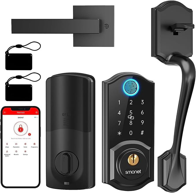 Smart Lock Front Door, SMONET Keyless Entry Door Lock with Handle, Smart Front Door Lock Set Fing... | Amazon (US)