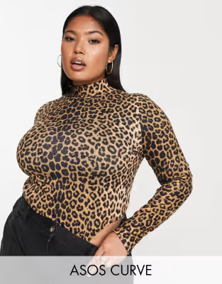 ASOS DESIGN Curve turtle neck bodysuit in leopard print | ASOS (Global)