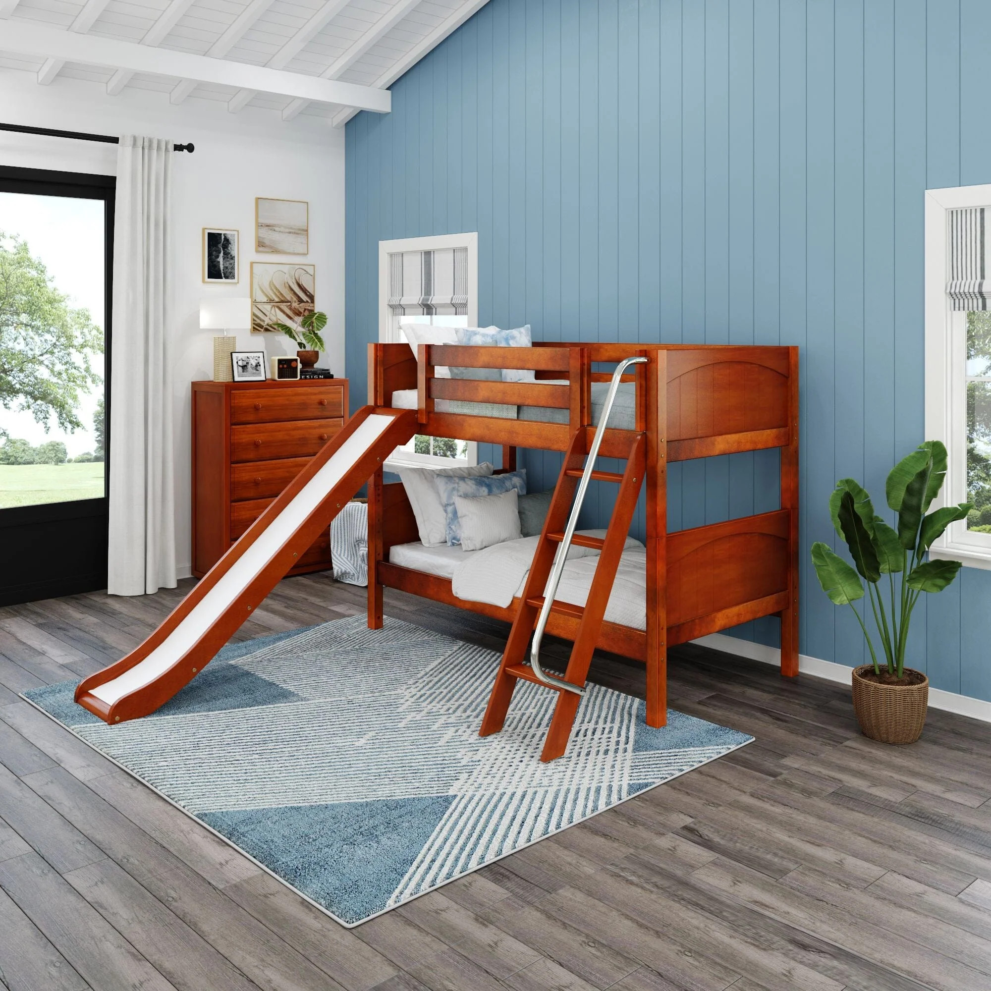 Twin XL Low Bunk Bed with Slide and Ladder | Maxtrix Kids Furniture