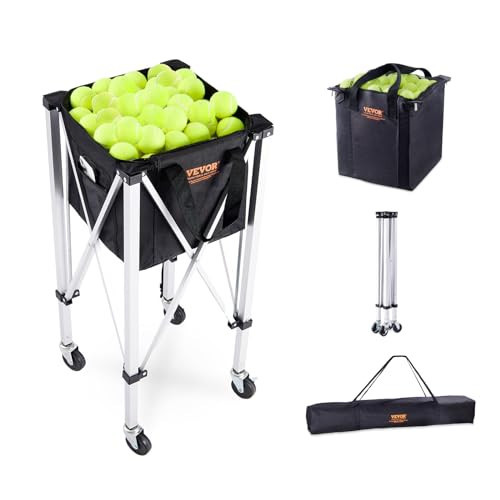 VEVOR Foldable Tennis Ball Hopper, Holds 180 Tennis Balls, Lightweight Aluminum Alloy Tennis Ball Basket Cart with Wheels, Removable Bag,Carry Bag, Portable Sports Teaching Cart for Tennis Player | Amazon (US)