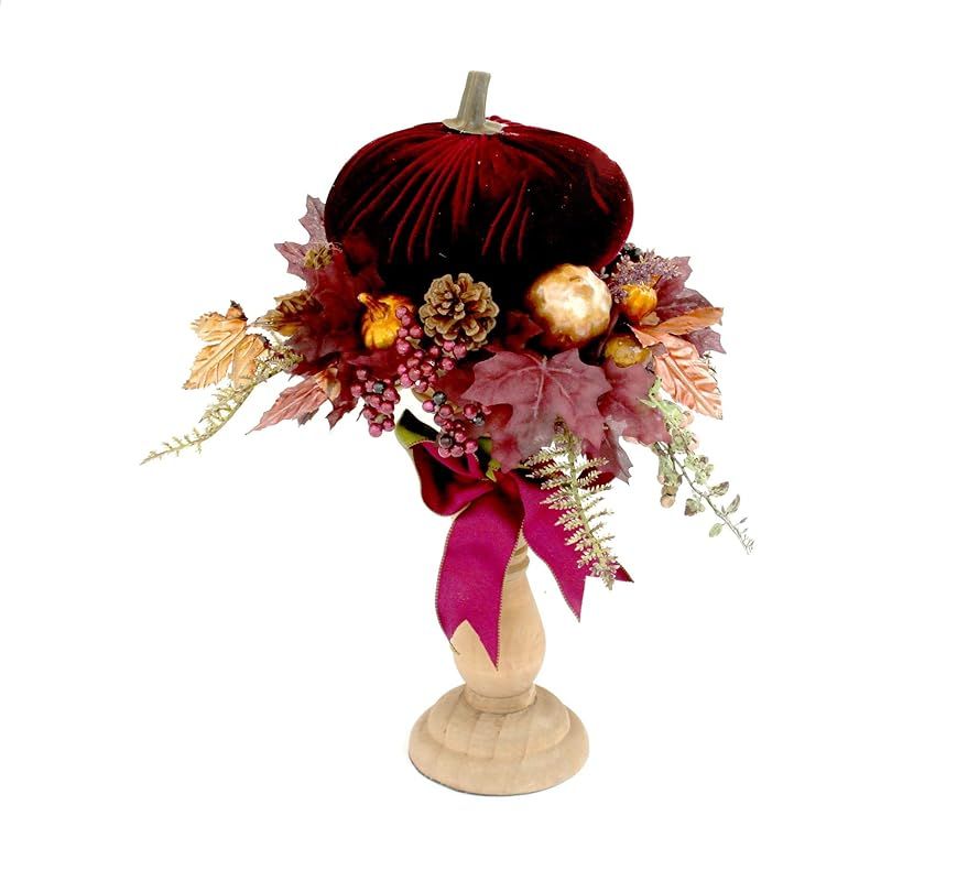 Fall centerpieces for tables, tall candlestick arrangement with velvet pumpkin, Thanksgiving arra... | Amazon (US)