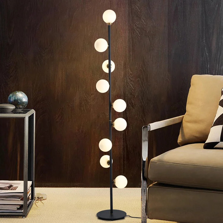 Modern LED Black 9-Light Tree Floor Lamp White Glass Globe｜Homary | Homary