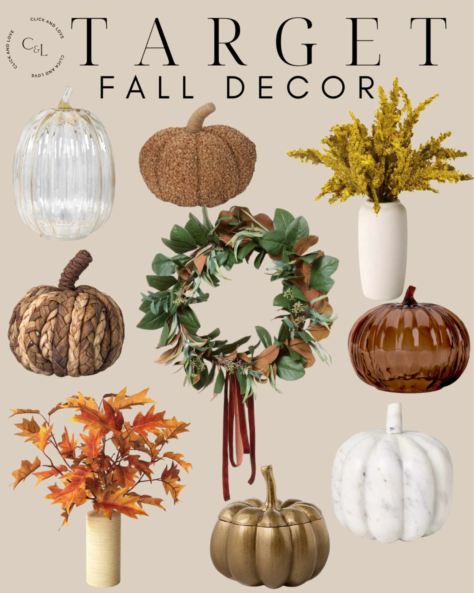Target fall home decor! Target has lots of great pumpkin finds and faux stems to adorn your home for the upcoming season! 🍂🎃 All under $45 with most being $25 and under!

entryway, living room, Fall decor, seasonal decor, Fall, budget friendly home decor, interior design, style tip, fall favorites, fall finds, affordable home finds, budget friendly home decor, faux plant, goldenrod arrangement, oak leaf, woven pumpkin, marble pumpkin, glass pumpkins, boucle pumpkin, magnolia and olive artificial wreath, holiday decor 

#LTKFindsUnder50 #LTKHome #LTKSeasonal