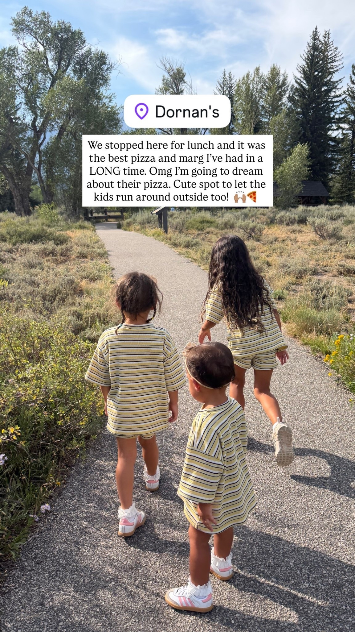 We stopped here for lunch and it was the best pizza and marg I’ve had in a LONG time. Omg I’m going to dream about their pizza. Cute spot to let the kids run around outside too! 🙌🏽🍕 Girls in the cutest striped waffle sets @talulah