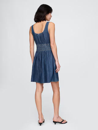 Denim Tie-Front Smocked Waist Mini Dress | Gap (US)
