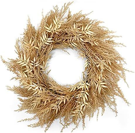 HERON Home Décor Artificial Harvest Pampas Wreath for Front Door Indoor Outdoor Real Touch Pampa... | Amazon (US)