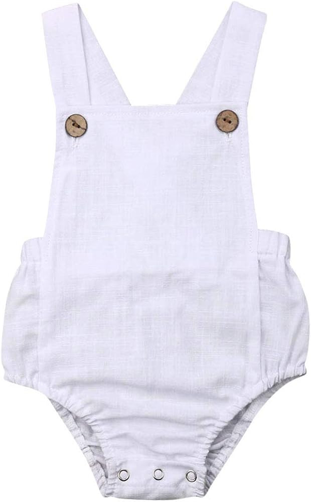 Newborn Baby Summer Romper Unisex Solid Color Button Jumpsuit Sleeveless Backless Overalls Outfit... | Amazon (US)