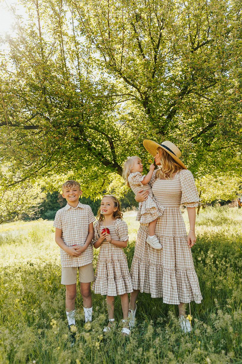 Madeline Dress in Tan Gingham | Ivy City Co