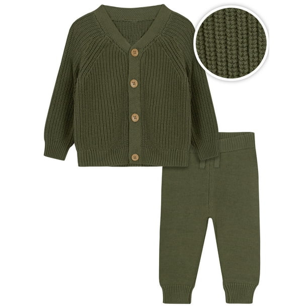 Modern Moments by Gerber Baby Boy or Girl Unisex Knit Cardigan Sweater & Jogger Outfit Set, 2 Pie... | Walmart (US)
