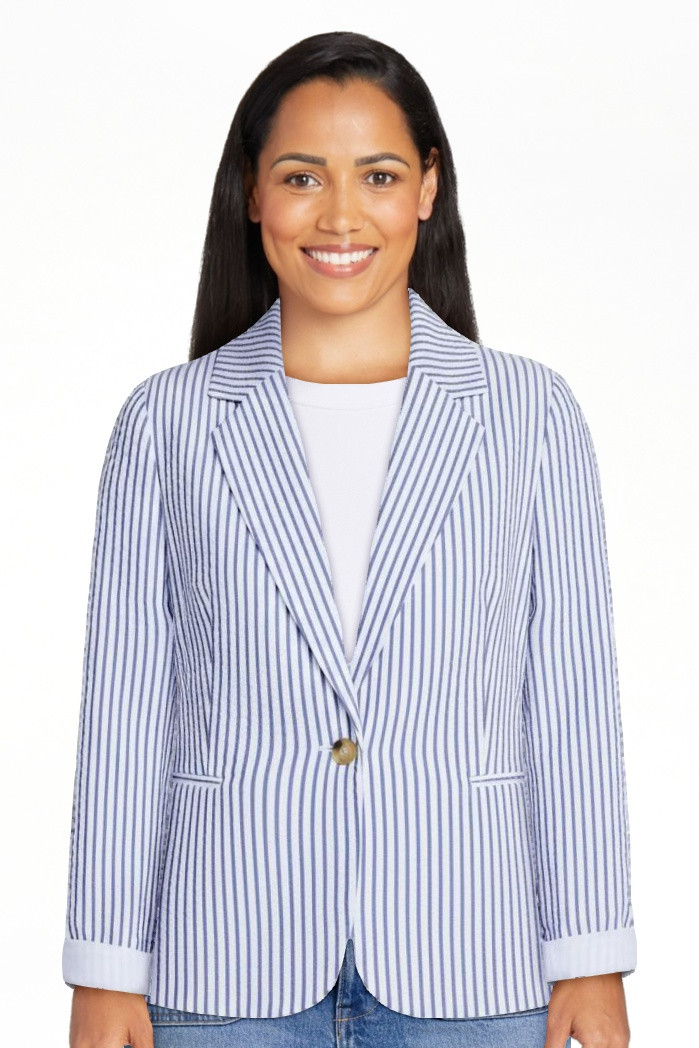 Free Assembly Women's Single Breasted Seersucker Blazer, Sizes XS-XXL | Walmart (US)