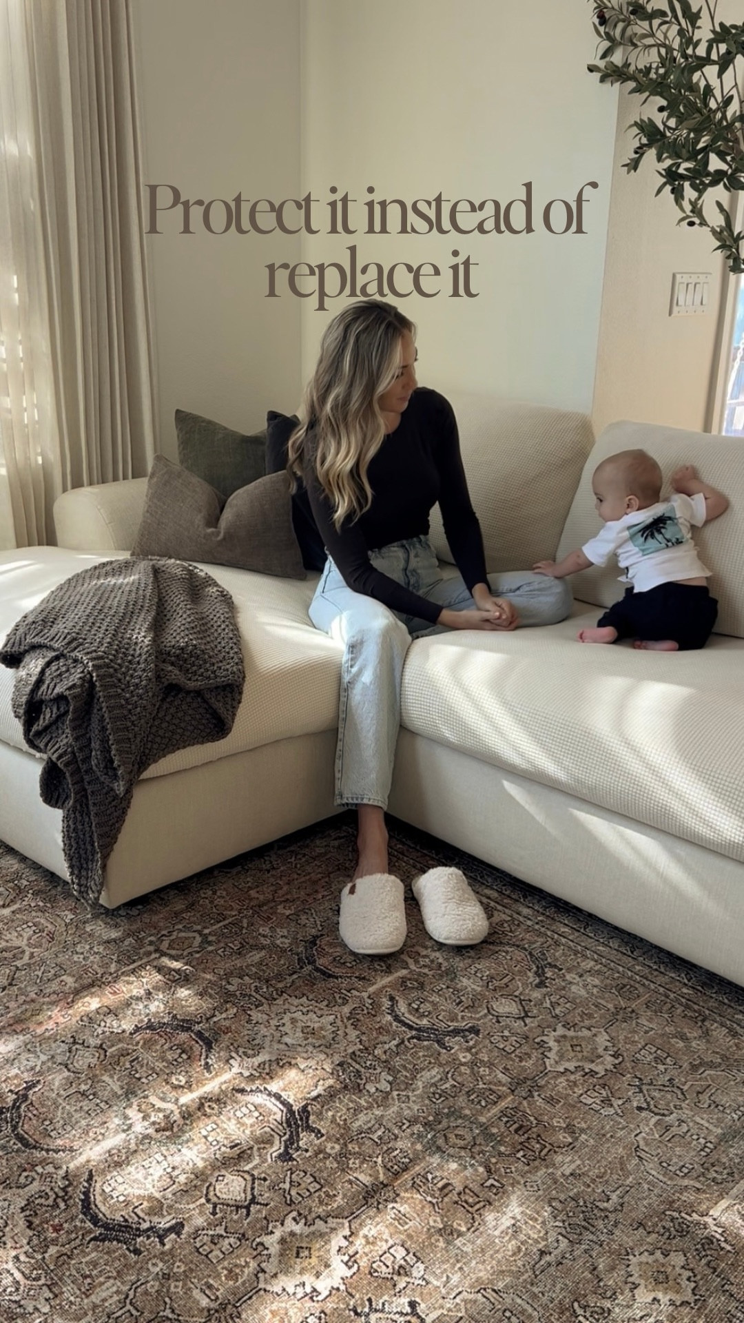 Mom hack: protect it instead of replacing it 🤍

Our sectional had already been lived in, and instead of buying a brand new couch, I chose a solution that made it feel new again and protects it moving forward.
Washable sectional covers have been such a game-changer with kids — practical, neutral, and actually realistic for everyday life.

#LTKKids #LTKHome #LTKmomlife