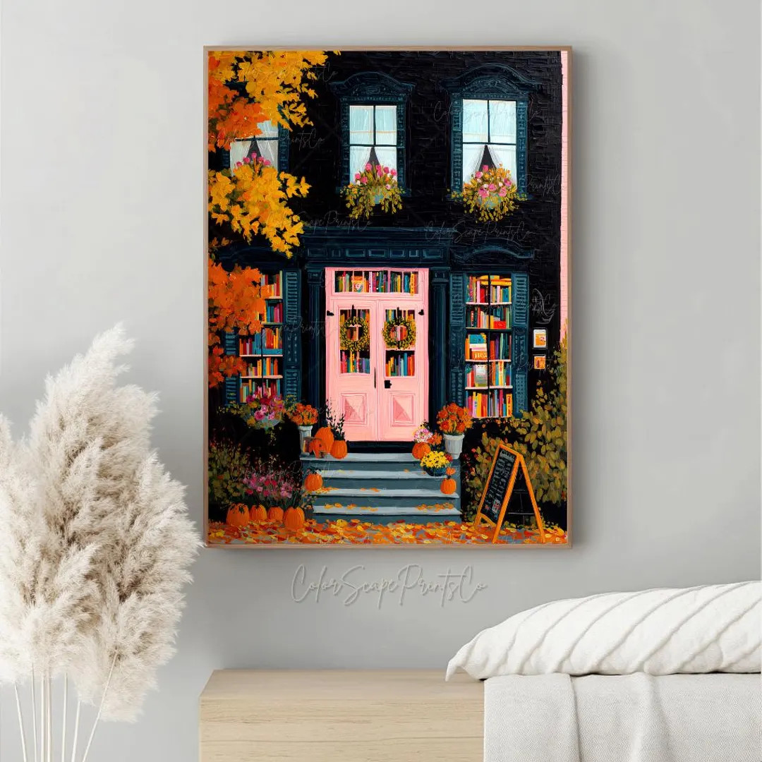 Autumn Bookstore Print Fall Bookshop Print Autumn Reading Art Print Halloween Bookshop Booklover ... | Etsy (US)