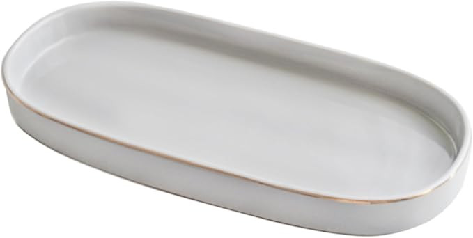 Ceramic Bathroom Vanity Tray, 10x5 Oval Decorative Tray for Counter, Dish Soap Tray for Kitchen S... | Amazon (US)