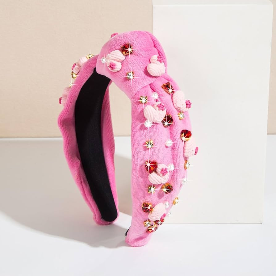 Headband For Women pink Love Heart headband Red Rhinestone Jeweled Crystal Knotted Headband Valen... | Amazon (US)