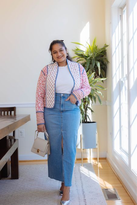 Valentine's Day outfit 
@target high waisted denim skirt in size 8 (fits tts)
@everlane white tee in size M (fits small)
@jcrewfactory silver heels 
@polene bag 

#LTKMostLoved #LTKfindsunder50 #LTKmidsize