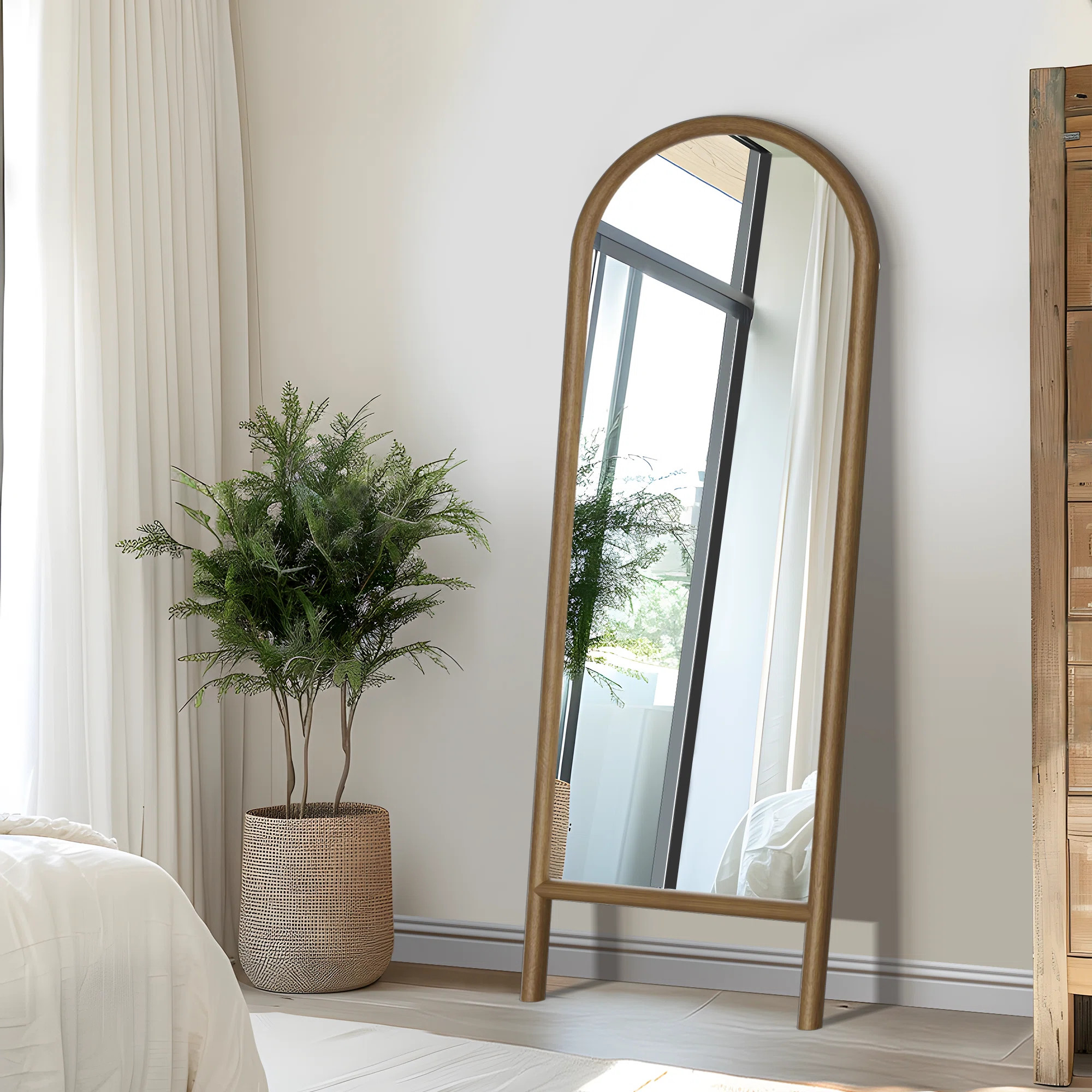 Vasilij Solid Arch Wood Dowel Floor Mirror Wall Mirror | Wayfair North America
