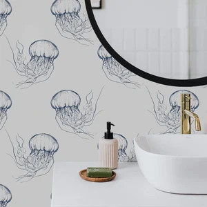 Coastal Ocean Jellyfish Wallpaper, Ocean Theme Peel And Stick Wallpaper, Self Adhesive Nautical W... | Etsy (US)