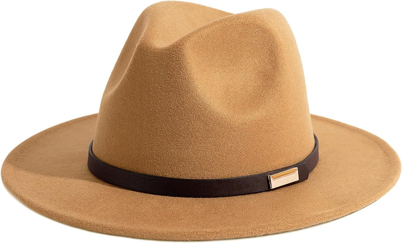 Fedora Hats for Men Wide Brim Panama Hat with Classic Belt | Amazon (US)
