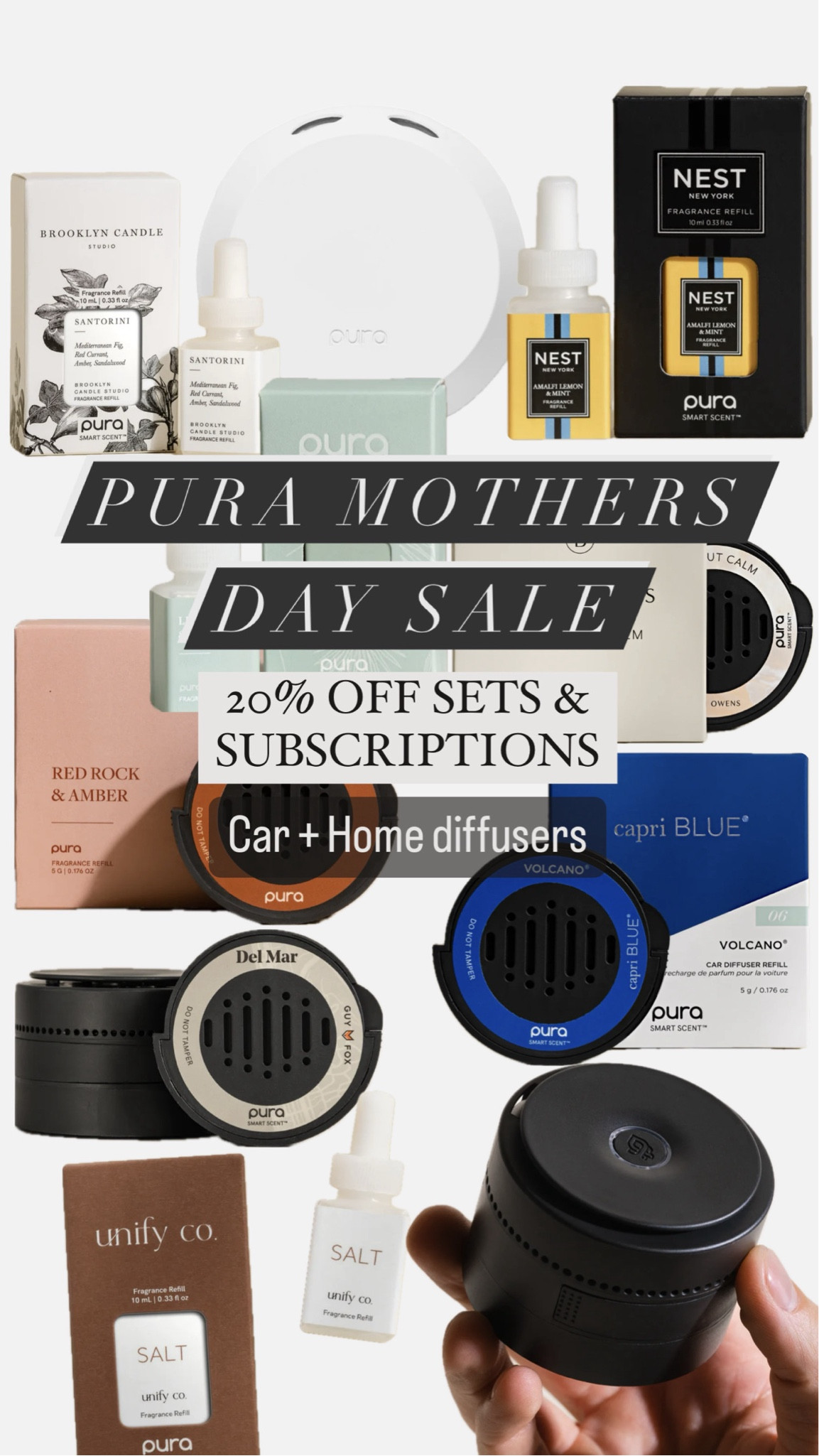 Mother’s Day sale! 20% off sets and subscriptions! I have the home diffuser in my entryway, guest hallway, and living room! I also have the car diffuser! They are dog and kid safe and can be controlled all from their free app you can download on your phone! I love them! Now is the perfect time to get as a gift for Mother’s Day or for yourself 😉 linking all of my favorite scents! #morganiverson #home #diffuser #car #pura

#LTKGiftGuide #LTKhome #LTKsalealert