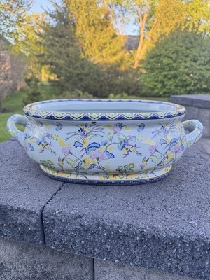 Vintage porcelain ENAMEL floral motif Foot Bath Planter Chinoiserie Jardiniere | eBay | eBay US