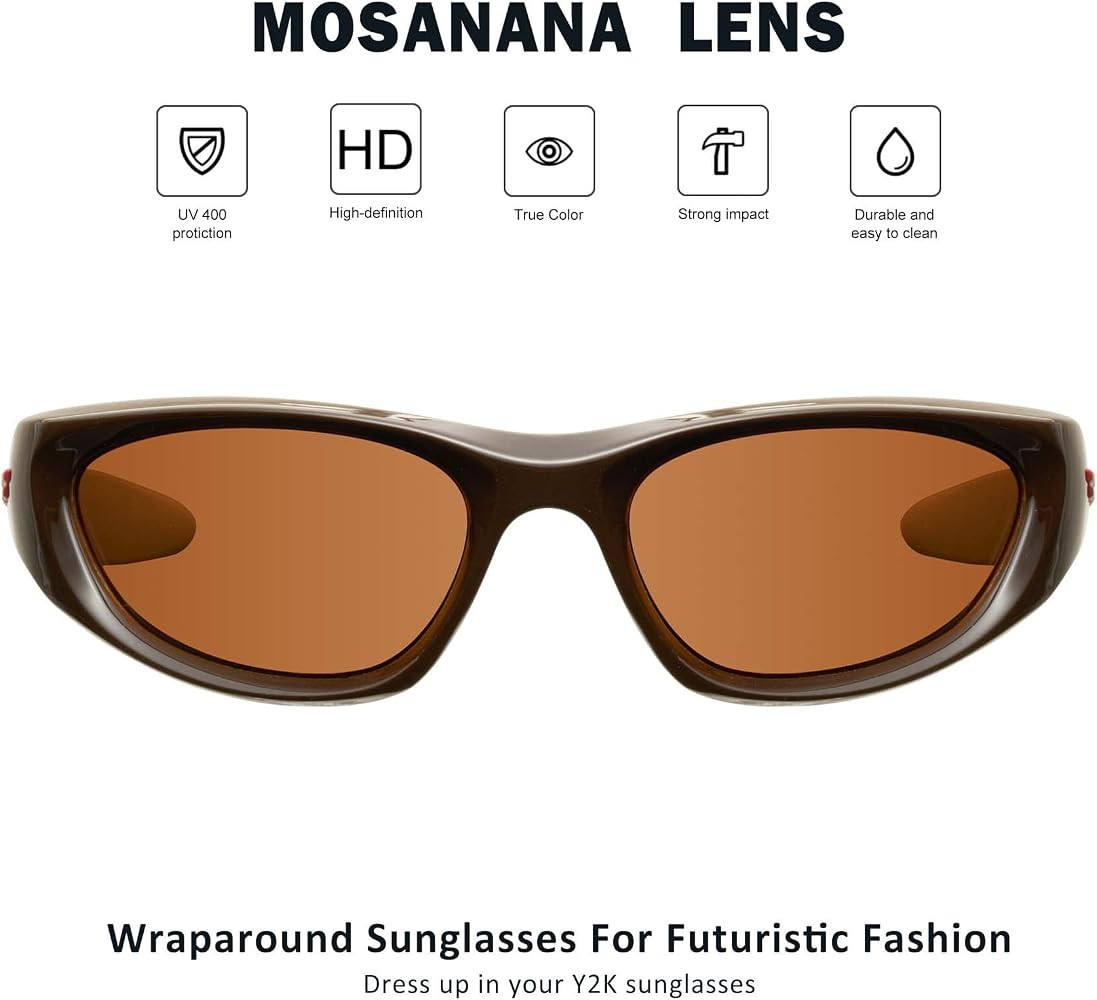 Amazon.com: mosanana Y2k Wrap around Sunglasses for Women Men Trendy Cool Cute Funky Fashion Retro Vintage Brown Unique Stylish 90s Aesthetic Shade Sunnies Futuristic Chunky Cyber Ladies Sun Glasses Frame Freak : Clothing, Shoes & Jewelry | Amazon (US)