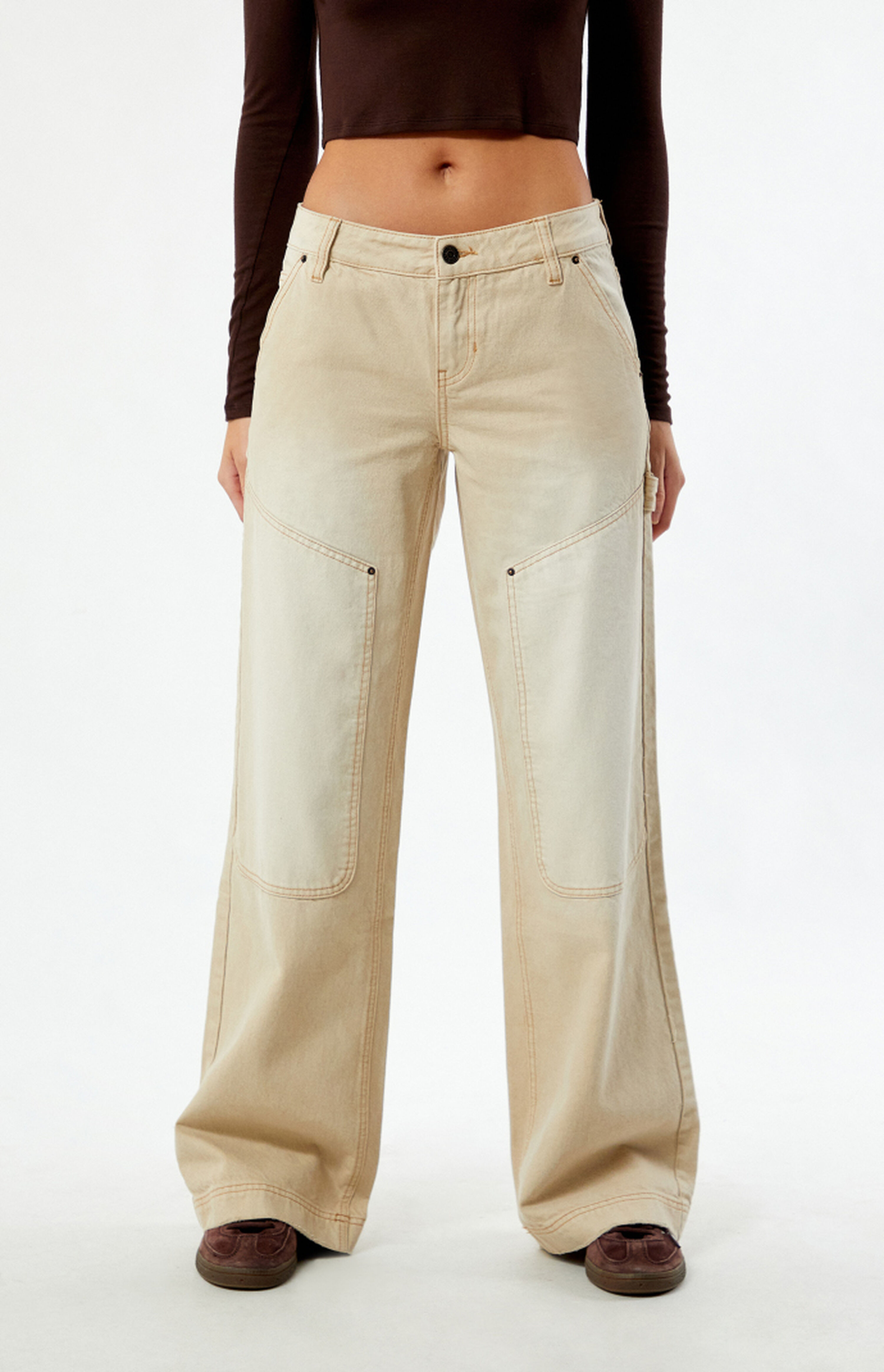 Pacsun Beige Low Rise Baggy Carpenter Jeans | PacSun