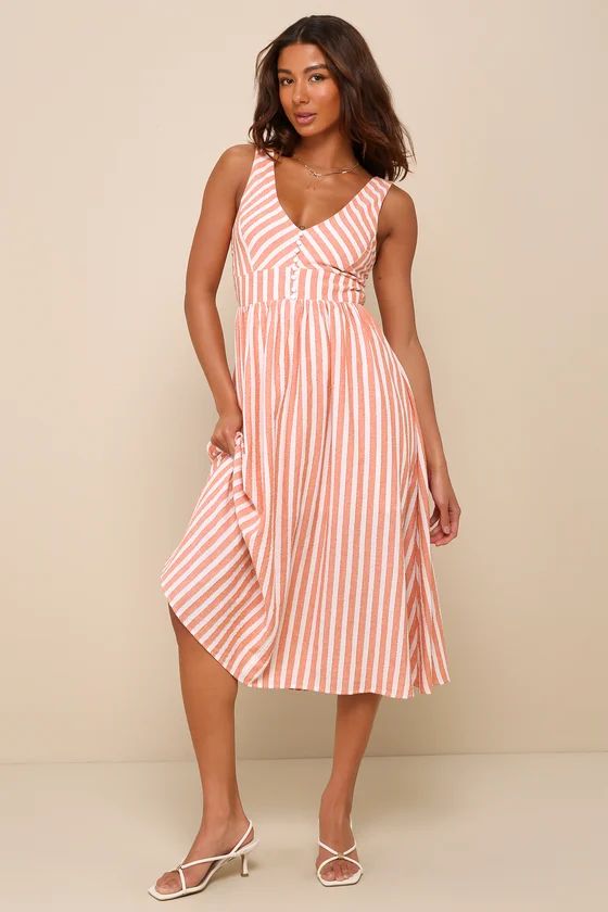 Sun-Kissed Cutie Orange Striped Backless Midi Dress | Lulus