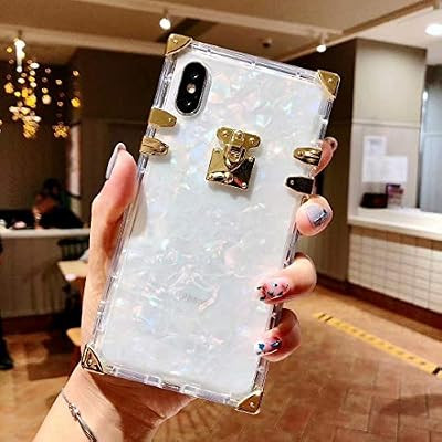 KAPADSON for iPhone 11 pro Max 6.5" Clear Case, Luxury Clear Crystal Square Metal Corner Fashion ... | Amazon (US)