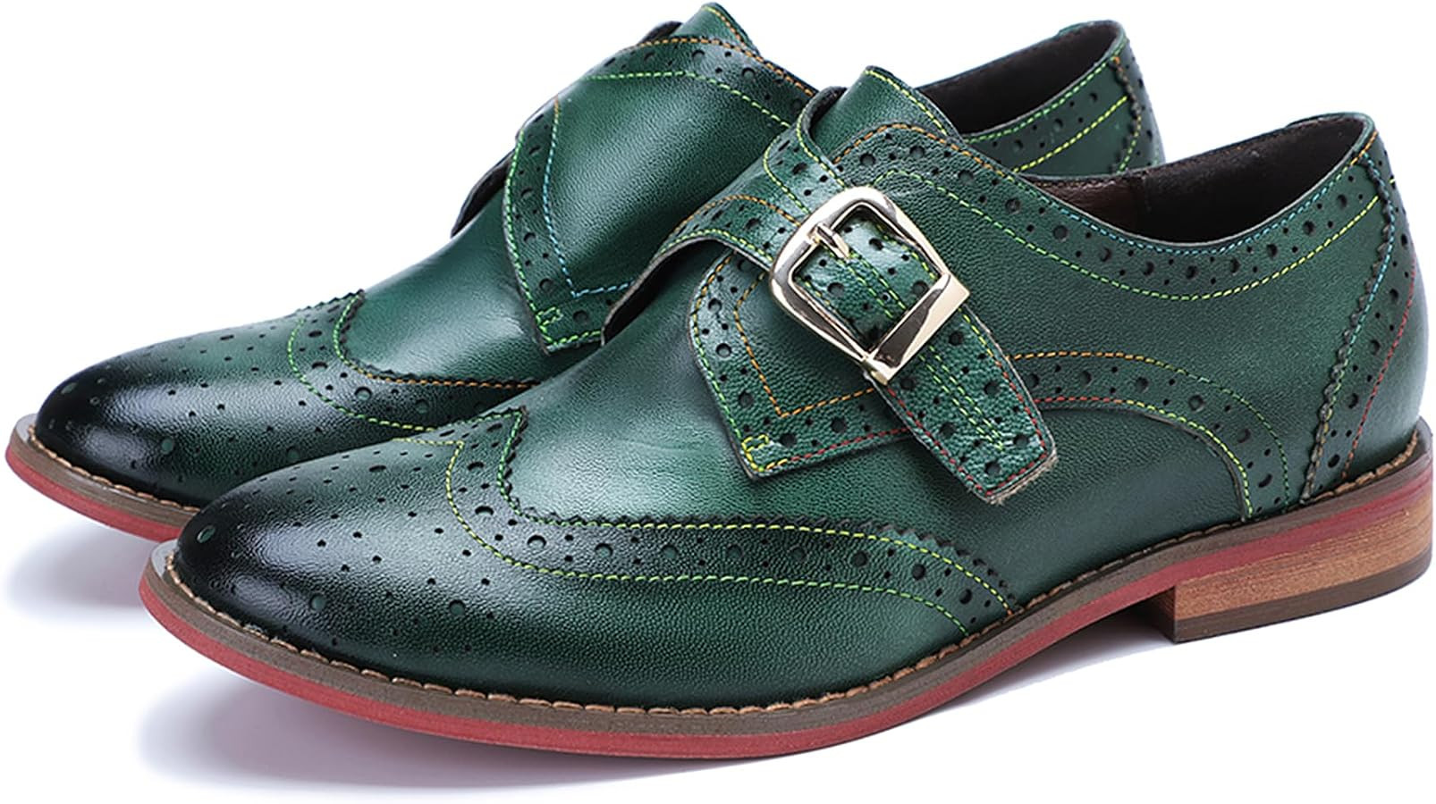 Riutiru Women's Handmade Lambskin Mary Jane Loafers Shoes, Retro Ethnic Print Style and Brock-Sty... | Amazon (US)