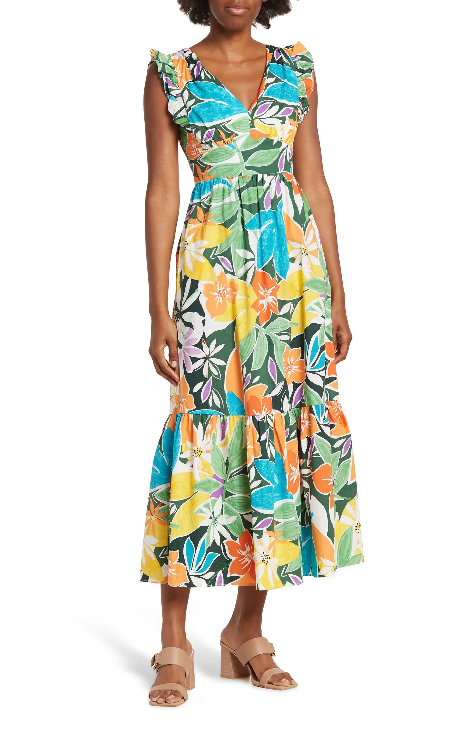 Tropical Floral Print Ruffle Hem Maxi Dress | Nordstrom Rack