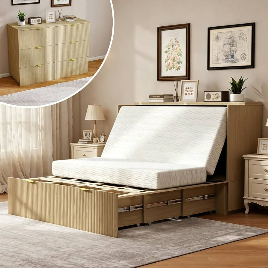 Vipbear Queen Murphy Bed with Mattress Cabinet Bed Storage Drawers & USB | Amazon (US)