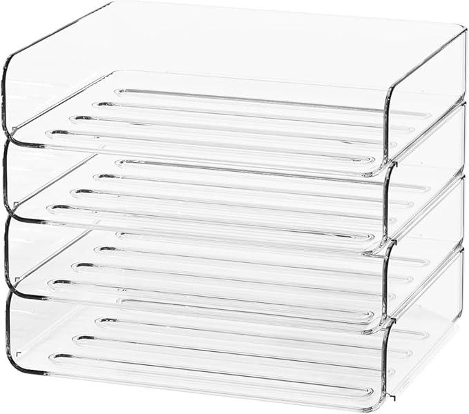 FANXIYQ 4-Tier Acrylic Paper Tray Organizer - Low-Profile Desk File Sorter for Office/Home, Clear... | Amazon (US)