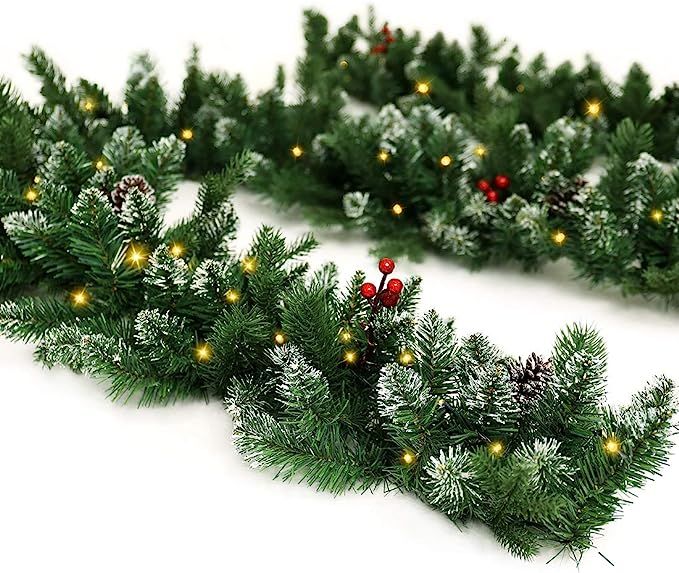 ANOTHERME Pre-Lit Christmas Garland 9 Ft Feel Real Snowy White 50 LED Lights Pine Cone | Amazon (US)