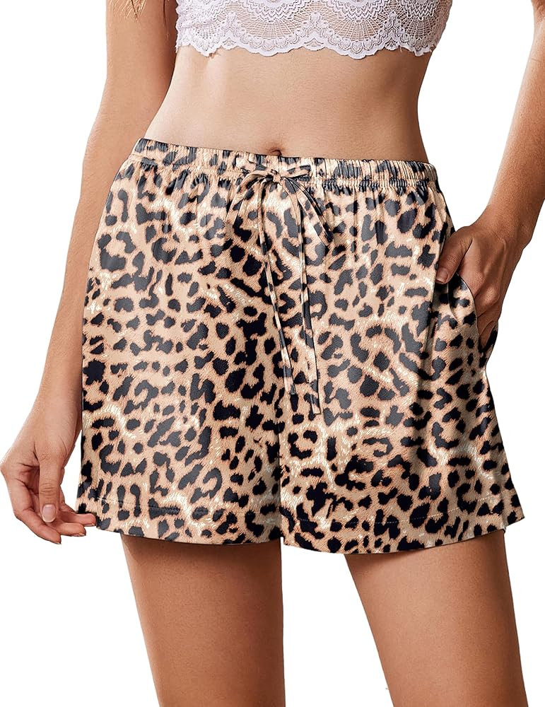 Ekouaer Womens Silk Satin Pajama Short Casual Sleep Shorts Summer Lounge Sleep Pj Short with Pock... | Amazon (US)