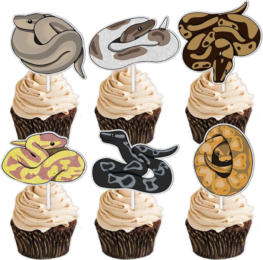 18pcs Glitter Snake Dessert Cupcake Reptile Pet Theme Decor Supplies Boy Girl Man Woman Happy Bir... | Amazon (US)