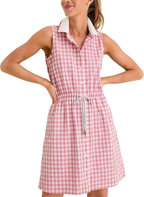 Shiyifa Womens Gingham Polo Dress Summer Button Down Plaid Midi Dresses Casual Sleeveless Golf Te... | Amazon (US)