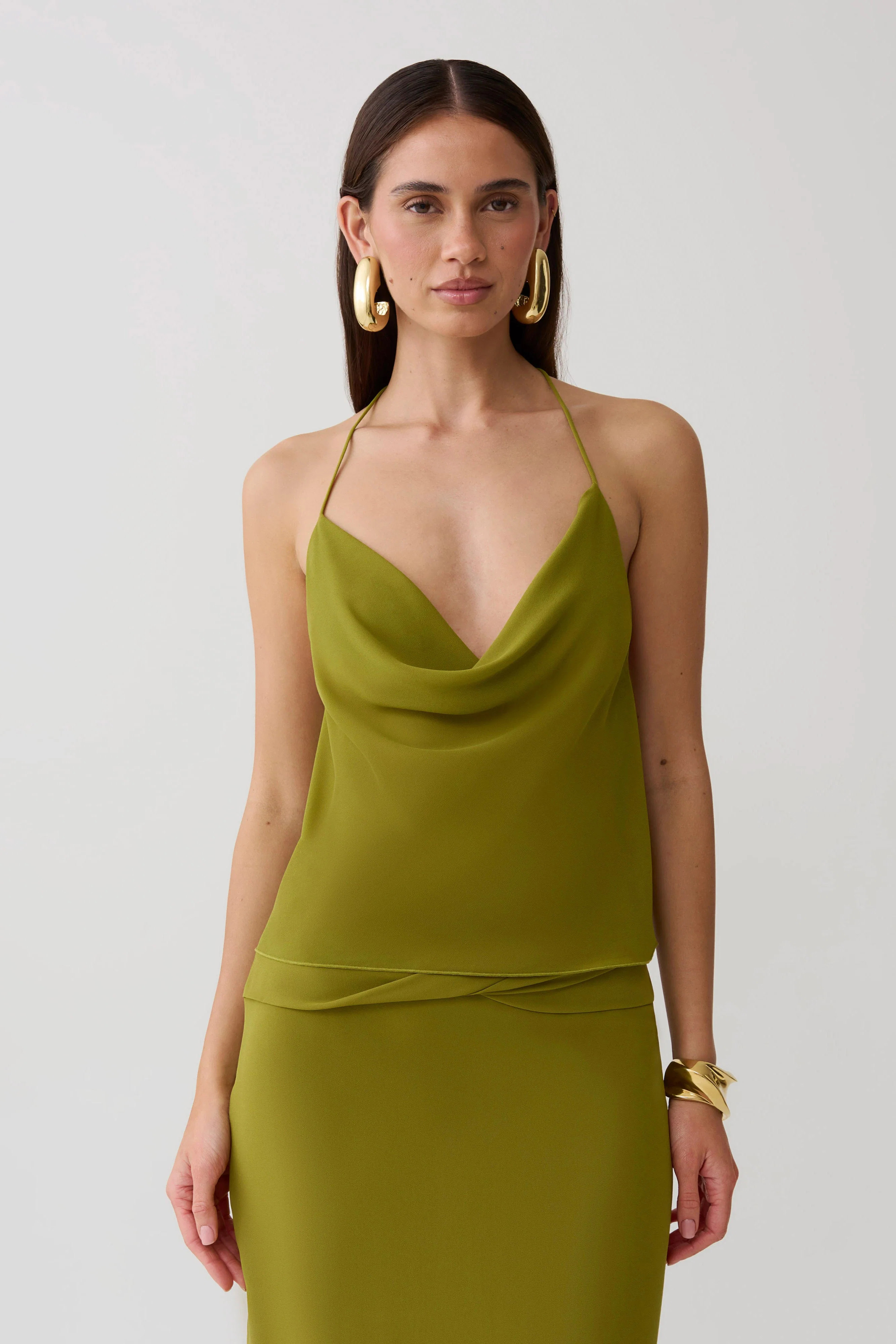 Amelia Low Back Chiffon Top - Green | MESHKI US