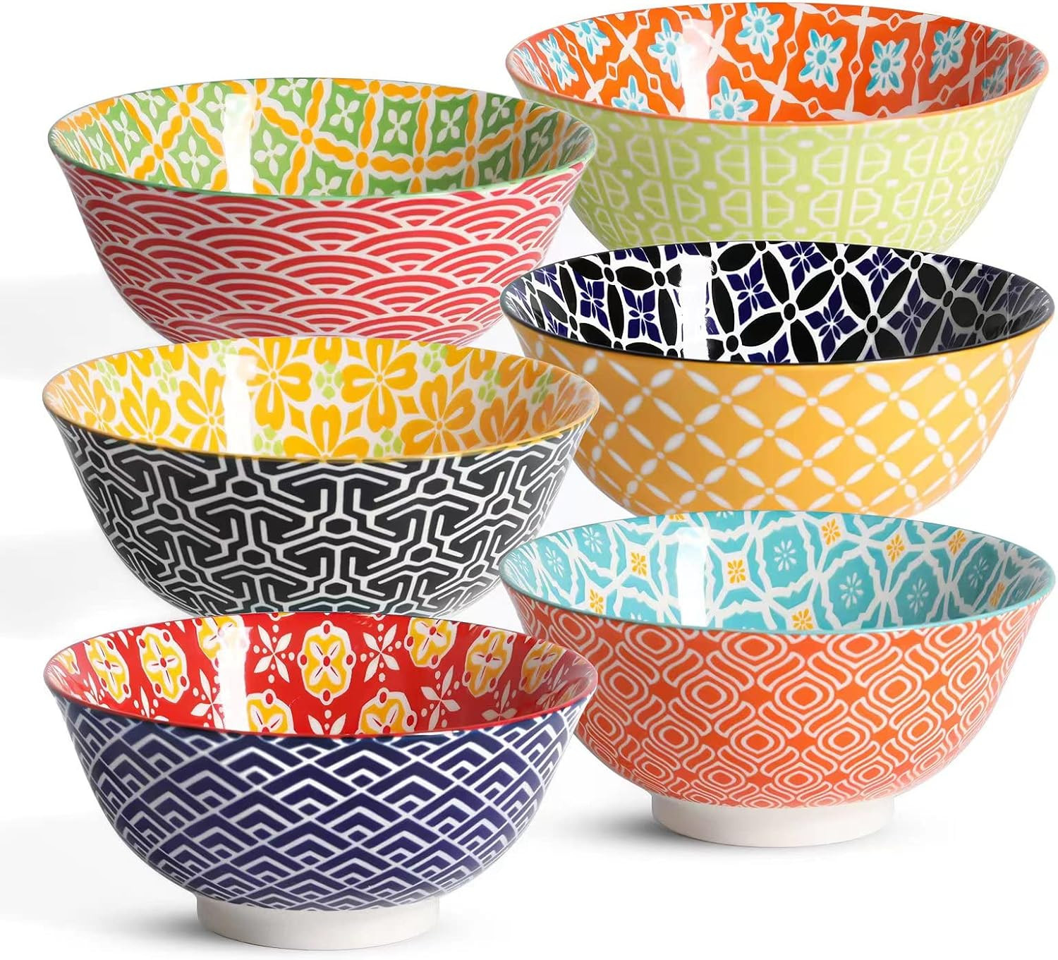 Ceramic Cereal Bowls Set of 6, Colorful Soup Bowls 23 Oz | Amazon (US)