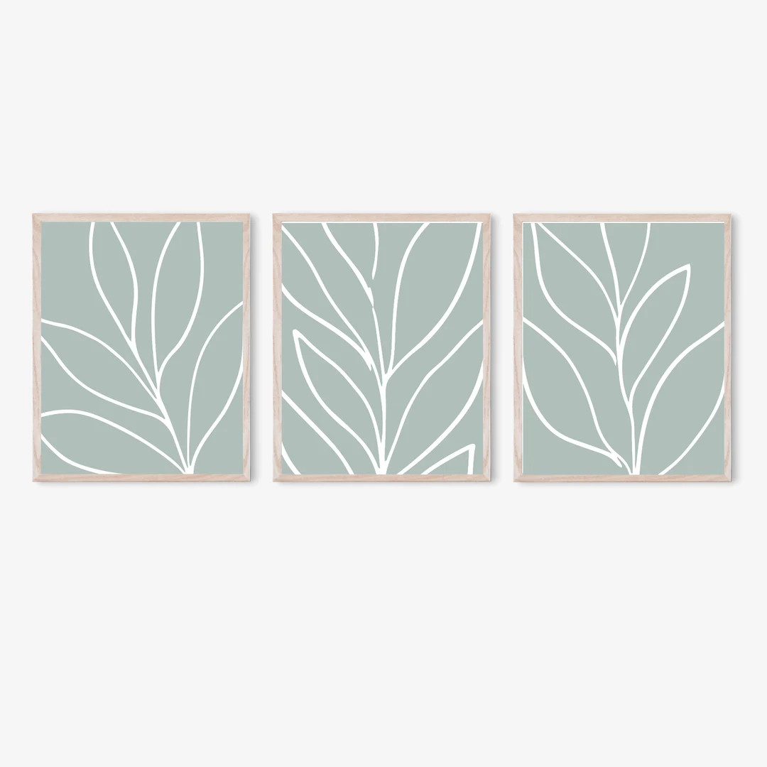 Blue Abstract Botanical Printables, Set of 3 Prints, Closeup Leaves Prints, Botanical Printable, ... | Etsy (US)