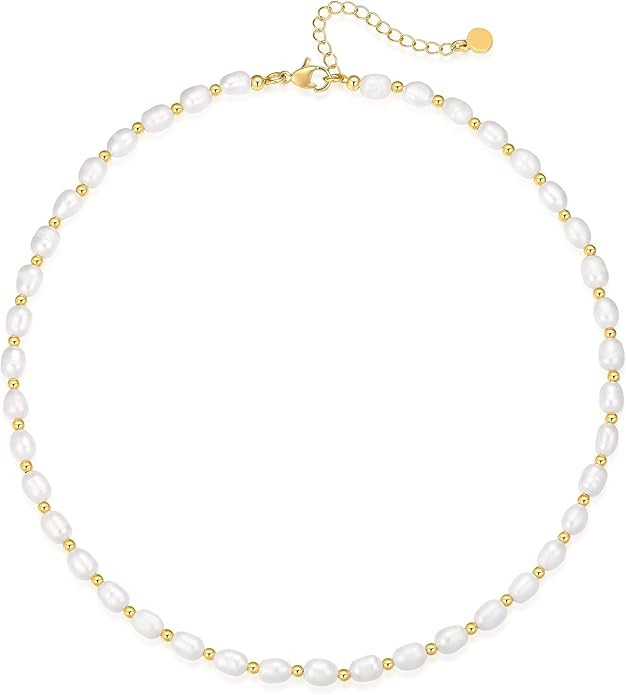 Natural Freshwater Baroque Pearl Necklace 14K Gold Plated Dainty Choker Necklace for Women Girls ... | Amazon (US)