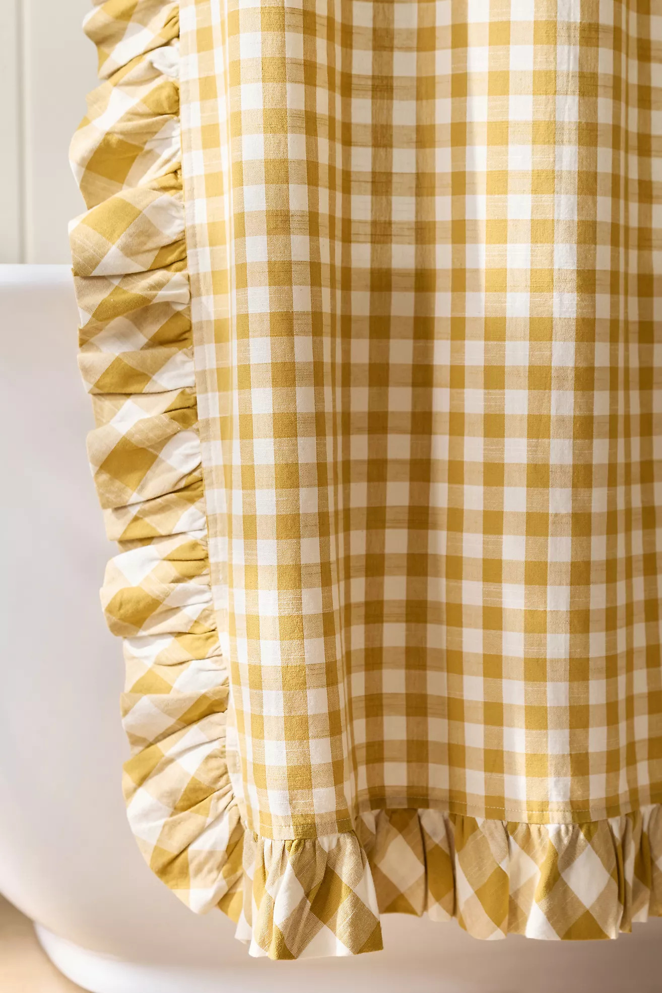 Cotton Printed Gingham Ruffle Shower Curtain | Anthropologie (US)