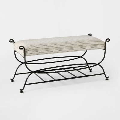 Metal Bench Brown Metal Performance Stripe Fabric Brown Metal - Threshold™ designed with Studio... | Target