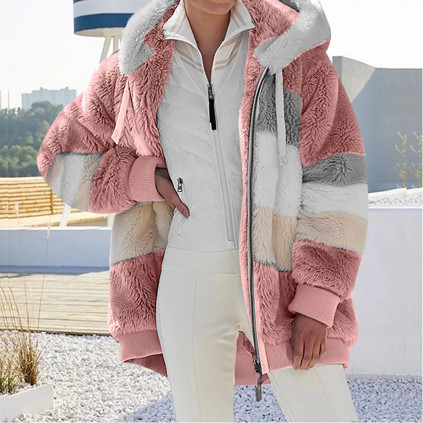 Tuscom plus size winter coats for women Women Plus Size Winter Warm Loose Plush Zip Hooded Jacket... | Walmart (US)