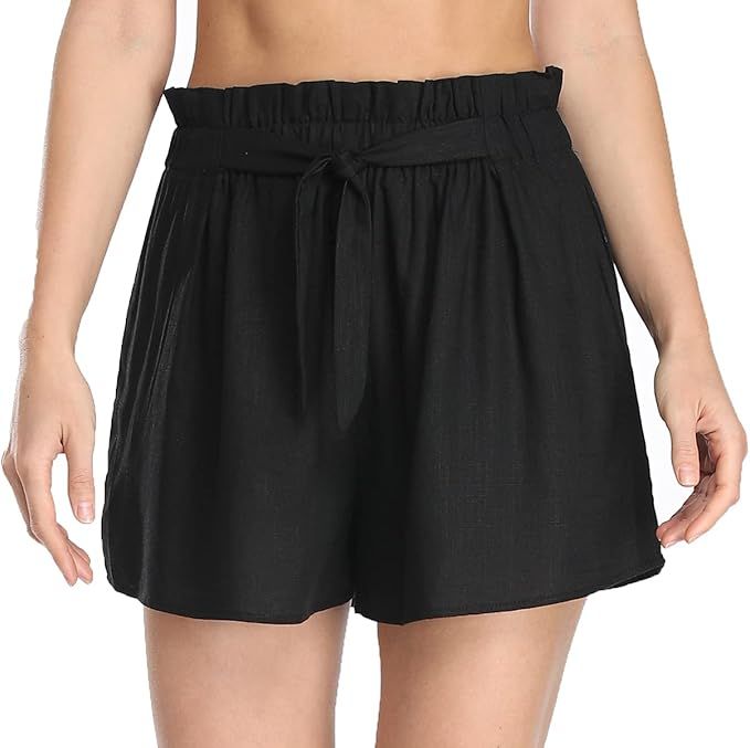 Women's Comfy Drawstring Casual Elastic Waist Shorts Summer Cotton Linen Shorts | Amazon (UK)
