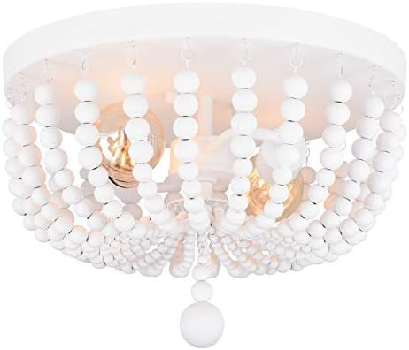 Alice House 14.1" Flush Mount Ceiling Light, 2 Lights Wood Beaded Chandelier, White Farmhouse Cei... | Amazon (US)
