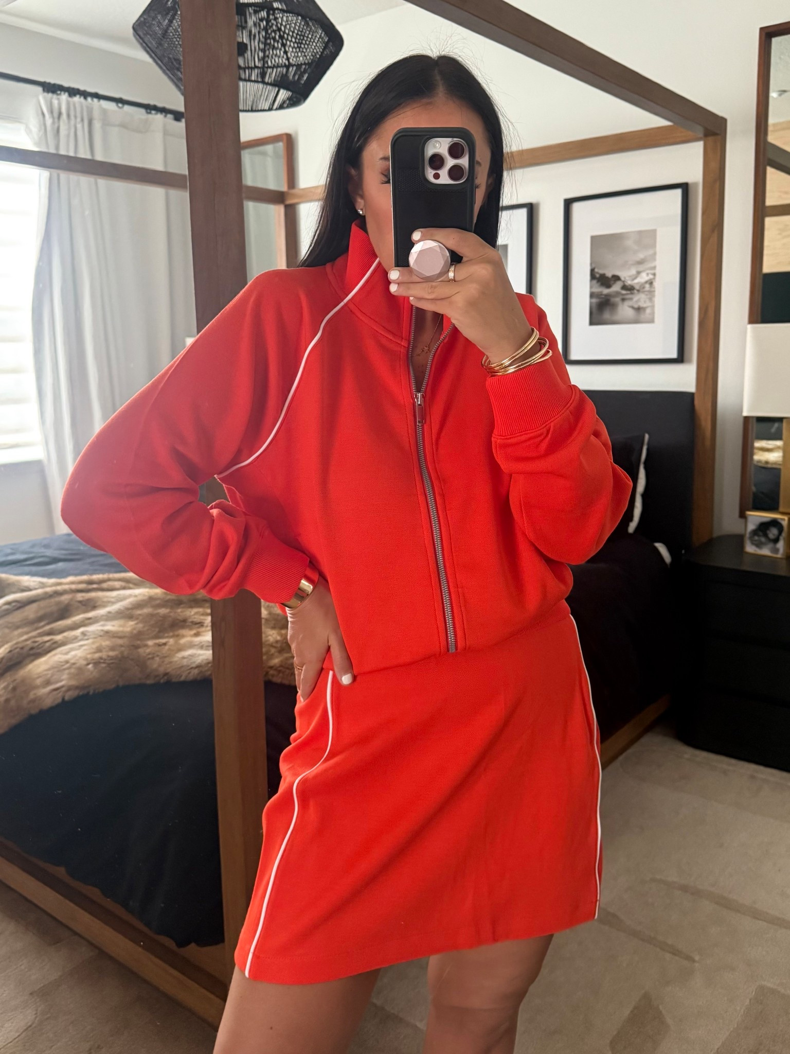 Nike Air Max 90. SPANX® AirEssentials Pique Full Zip Track Jacket, wearing size medium. SPANX® AirEssentials Pique Skort wearing size medium. 
